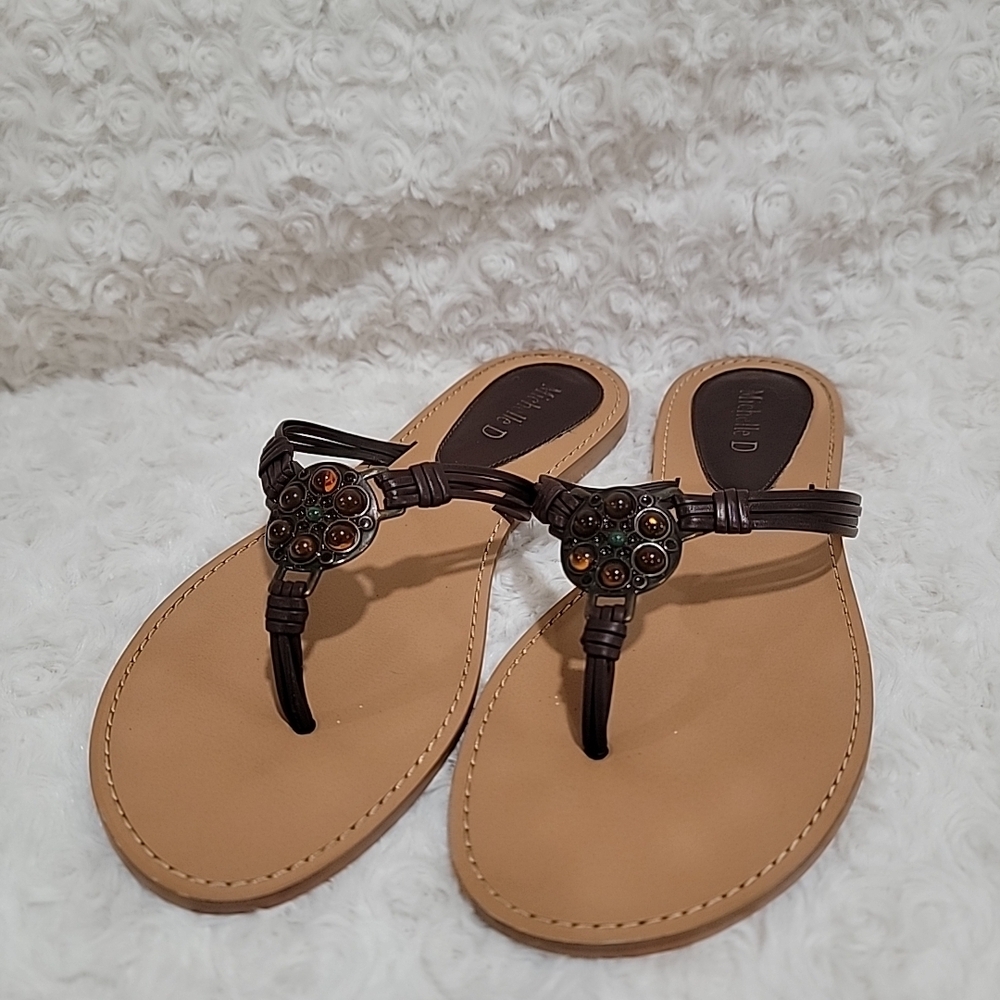 Michelle D Women's Hershey Brown Leather Sandals Size 8.5